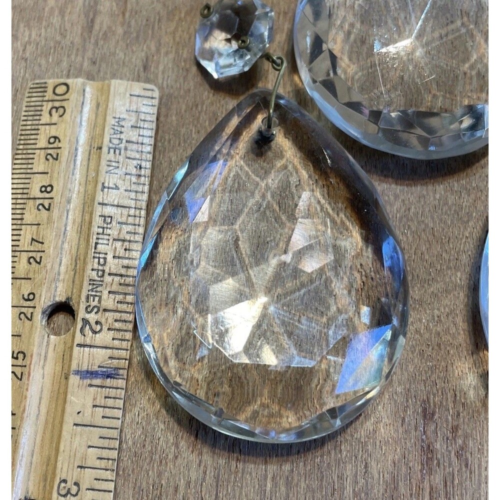 6 Antique Crystal Prisms for Chandelier 2.5” Vintage Clear Faceted Drops - Picture 7 of 10